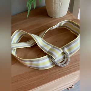 Yellow and Tan Striped Belt with Rhinestone Buckle